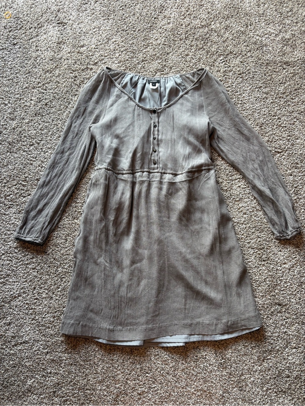 J. Crew Taupe Long-Sleeve Button-Front Dress